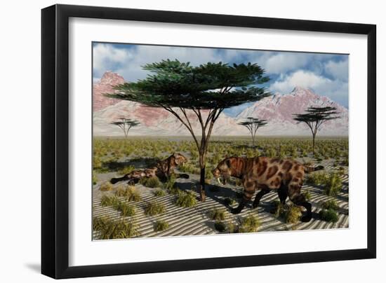 A Pair of Sabre-Toothed Cats Resting under a Treat on a Hot Day-null-Framed Art Print