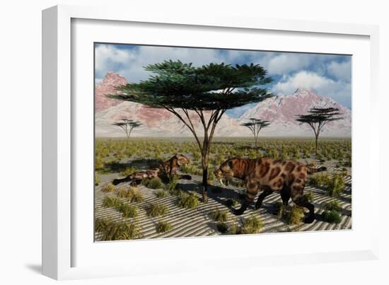 A Pair of Sabre-Toothed Cats Resting under a Treat on a Hot Day-null-Framed Art Print