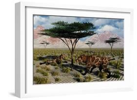 A Pair of Sabre-Toothed Cats Resting under a Treat on a Hot Day-null-Framed Art Print