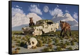 A Pair of Sabre-Toothed Tigers Come across a 1950's American Chevrolet-null-Framed Stretched Canvas