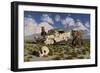 A Pair of Sabre-Toothed Tigers Come across a 1950's American Chevrolet-null-Framed Premium Giclee Print