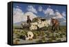 A Pair of Sabre-Toothed Tigers Come across a 1950's American Chevrolet-null-Framed Stretched Canvas