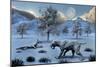 A Pair of Sabre-Toothed Tigers Surviving a Prehistoric Winter-null-Mounted Art Print