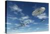 A Pair of Silver Metallic Disc Shaped Ufo's Buzzing a Boeing 747 Commerical Airliner-null-Stretched Canvas