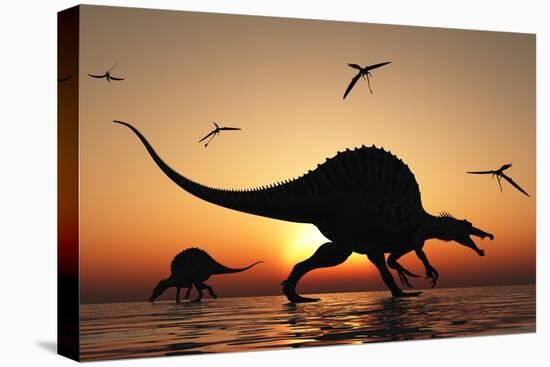 A Pair of Spinosaurus Hunting for Fish-Stocktrek Images-Stretched Canvas