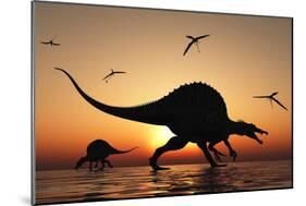 A Pair of Spinosaurus Hunting for Fish-Stocktrek Images-Mounted Art Print