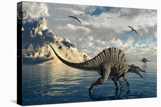 A Pair of Spinosaurus Hunting for Fish-Stocktrek Images-Stretched Canvas