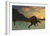 A Pair of Spinosaurus Hunting for Fish-Stocktrek Images-Framed Art Print