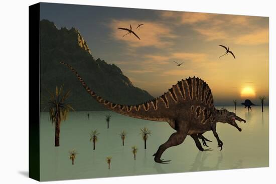 A Pair of Spinosaurus Hunting for Fish-Stocktrek Images-Stretched Canvas