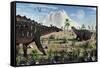 A Pair of Stegosaurid Miragaia Dinosaurs-null-Framed Stretched Canvas