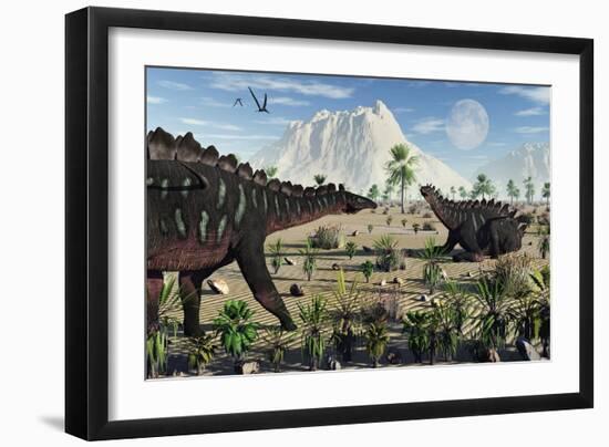 A Pair of Stegosaurid Miragaia Dinosaurs-null-Framed Art Print