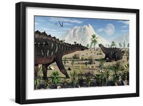 A Pair of Stegosaurid Miragaia Dinosaurs-null-Framed Art Print