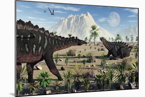 A Pair of Stegosaurid Miragaia Dinosaurs-null-Mounted Art Print