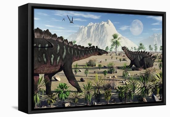 A Pair of Stegosaurid Miragaia Dinosaurs-null-Framed Stretched Canvas
