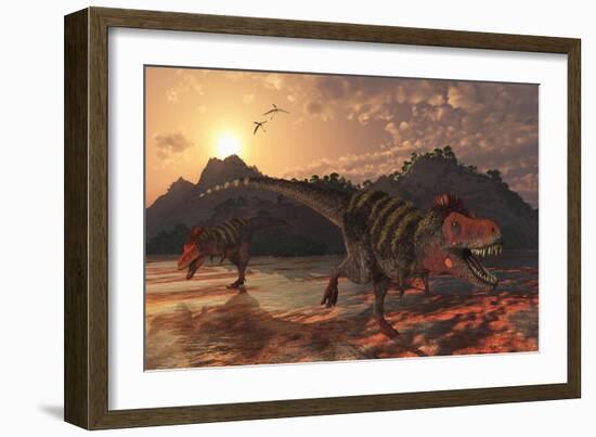 A Pair of Tarbosaurus Dinosaurs Scavaging for Food-Stocktrek Images-Framed Art Print