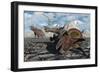 A Pair of Triceratops Trapped in a Deadly Mud Pit-null-Framed Art Print