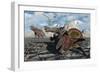 A Pair of Triceratops Trapped in a Deadly Mud Pit-null-Framed Art Print