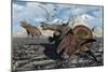 A Pair of Triceratops Trapped in a Deadly Mud Pit-null-Mounted Art Print