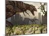 A Pair of Tyrannosaurus Rex Explore a City in Hopes of Finding their Next Meal-Stocktrek Images-Mounted Photographic Print