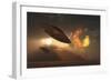 A Pair of Ufo's with a Nuclear Explosion in Background-Stocktrek Images-Framed Art Print