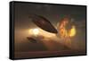 A Pair of Ufo's with a Nuclear Explosion in Background-Stocktrek Images-Framed Stretched Canvas