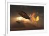 A Pair of Ufo's with a Nuclear Explosion in Background-Stocktrek Images-Framed Art Print