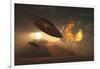 A Pair of Ufo's with a Nuclear Explosion in Background-Stocktrek Images-Framed Art Print