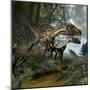 A Pair of Utahraptors Crossing a Stream-Stocktrek Images-Mounted Art Print