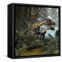 A Pair of Utahraptors Crossing a Stream-Stocktrek Images-Framed Stretched Canvas