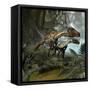 A Pair of Utahraptors Crossing a Stream-Stocktrek Images-Framed Stretched Canvas