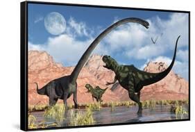 A Pair of Yangchuanosaurus Dinosaurs Confront an Omeisaurus-null-Framed Stretched Canvas