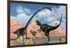 A Pair of Yangchuanosaurus Dinosaurs Confront an Omeisaurus-null-Framed Art Print