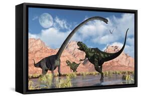 A Pair of Yangchuanosaurus Dinosaurs Confront an Omeisaurus-null-Framed Stretched Canvas