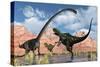 A Pair of Yangchuanosaurus Dinosaurs Confront an Omeisaurus-null-Stretched Canvas