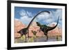 A Pair of Yangchuanosaurus Dinosaurs Confront an Omeisaurus-null-Framed Art Print