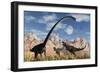 A Pair of Yangchuanosaurus Dinosaurs Confront an Omeisaurus-null-Framed Premium Giclee Print