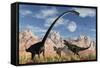 A Pair of Yangchuanosaurus Dinosaurs Confront an Omeisaurus-null-Framed Stretched Canvas