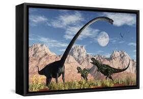 A Pair of Yangchuanosaurus Dinosaurs Confront an Omeisaurus-null-Framed Stretched Canvas