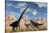 A Pair of Yangchuanosaurus Dinosaurs Confront an Omeisaurus-null-Stretched Canvas