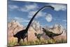 A Pair of Yangchuanosaurus Dinosaurs Confront an Omeisaurus-null-Mounted Art Print