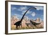 A Pair of Yangchuanosaurus Dinosaurs Confront an Omeisaurus-null-Framed Art Print