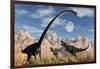 A Pair of Yangchuanosaurus Dinosaurs Confront an Omeisaurus-null-Framed Art Print