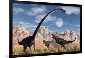 A Pair of Yangchuanosaurus Dinosaurs Confront an Omeisaurus-null-Framed Art Print