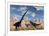 A Pair of Yangchuanosaurus Dinosaurs Confront an Omeisaurus-null-Framed Art Print