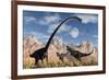 A Pair of Yangchuanosaurus Dinosaurs Confront an Omeisaurus-null-Framed Art Print