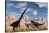 A Pair of Yangchuanosaurus Dinosaurs Confront an Omeisaurus-null-Stretched Canvas