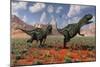 A Pair of Yangchuanosaurus Dinosaurs Hunting-null-Mounted Art Print