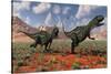 A Pair of Yangchuanosaurus Dinosaurs Hunting-null-Stretched Canvas