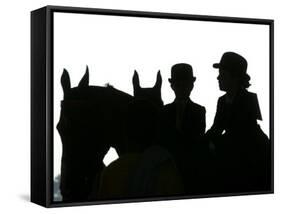 A Pair of Young Girls Wait with Their Horses-null-Framed Stretched Canvas