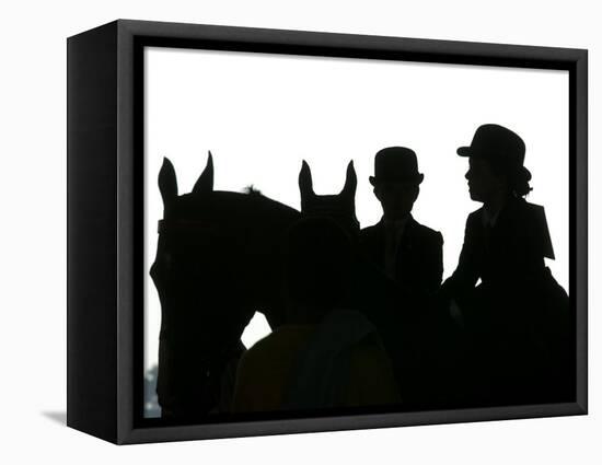 A Pair of Young Girls Wait with Their Horses-null-Framed Stretched Canvas